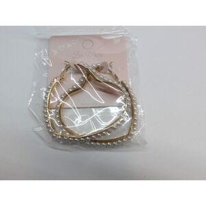 Be Mine Gold Tone Faux Pearl Heart Shaped Large Hoop Earrings New /#26826